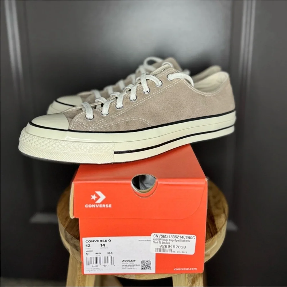 Converse Men's Low-Top Sneakers in Light Taupe and White - Picture 7 of 14